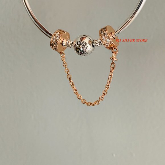 NEW Authentic Pandora Rose Gold SHINING ELEGANCE Safety Chain / Pandora Charms - Picture 5 of 6